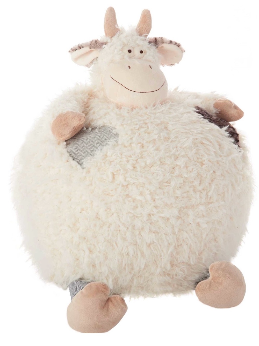 Mina Victory Round Cow Plush Animal Pillow - Cream with Brown Accents - Picture 3 of 10